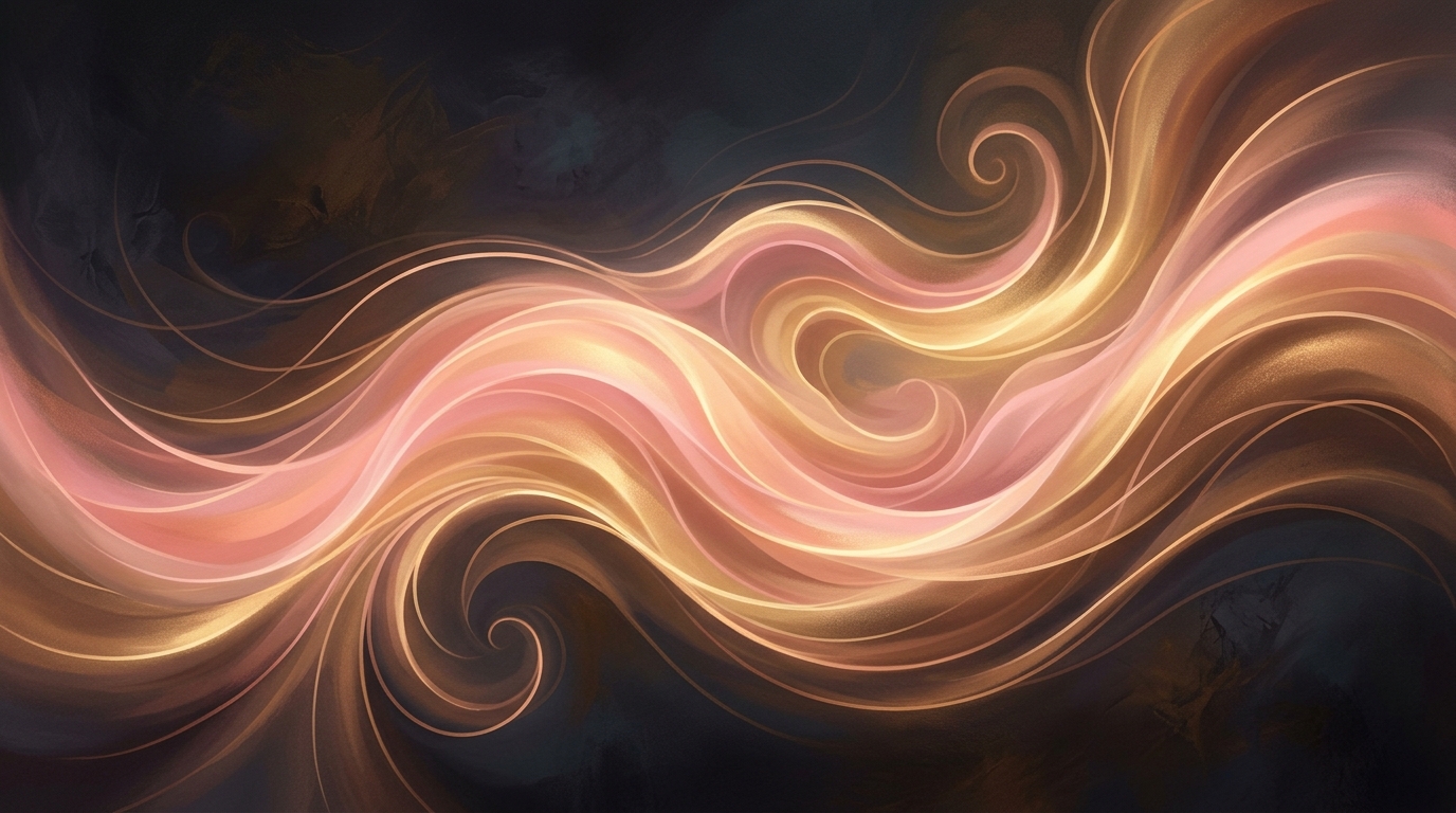 Ondas abstratas de energia luminosa em tons de ouro e rosa representando o fluxo de energia tântrica